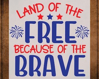 4th of July DTF Transfer Ready to Press, Land of the free because of the brave Heat Transfer for Shirts, Fourth of July