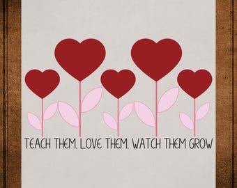 Teacher Floral DTF Transfer ready to Press Teach them love Them Watch them Grow Heat Transfer for Shirts Retro Bookworm UV Sticker