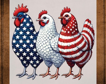 Patriotic Chicken Dtf Transfer Ready To Press, 4th of July USA Flag Chickens Heat Transfers for Shirt, USA UV Dtf Transfer, America Transfer