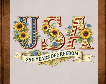 USA Freedom DTF Transfer Ready to Press 250 Years Patriotic Sunflower Heat Transfer for Shirts Independence UV Sticker Prints