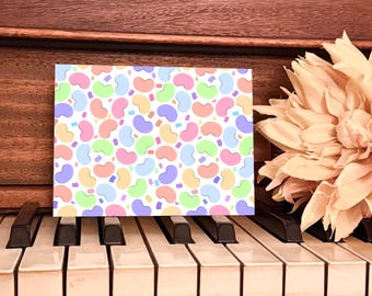 Handgetekende jellybeans-wenskaart, pastelkleurige confettipatroon (digitale download 5 x 7)
