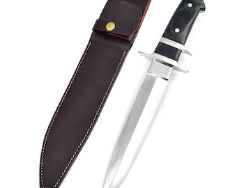 Ręcznie robiony nóż ze stali nierdzewnej 12c27 | Zielona rękojeść z micarty, skórzana pochwa