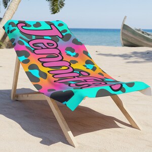 Personalized Leopard Beach Towel, Name Beach Towel, Personal Beach Towel, Personalized Pool Towel, Leopard Beach Towel, Beach Towel