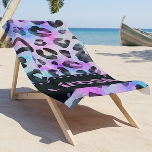 Personalized Leopard Beach Towel, Name Beach Towel, Personal Beach Towel, Personalized Pool Towel, Leopard Beach Towel, Beach Towel