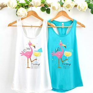 Birthday Tank Top, Birthday Shirt, Birthday Group Shirts, Birthday Tank Tops, Flamingo Tank, Party Shirts, Flocking Birthday, Flocking Party
