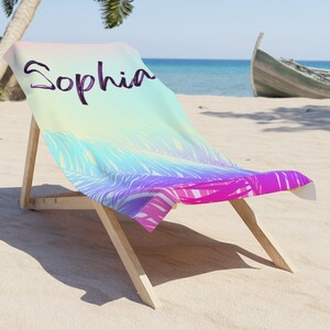 Personalized Tropical Beach Towel, Name Beach Towel, Personal Beach Towel, Personalized Pool Towel, Beach Towel with Palm Tree Leaves, Beach
