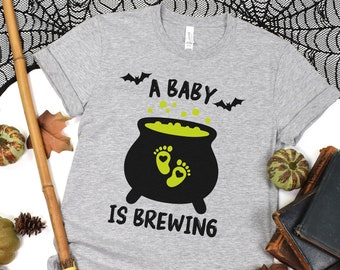 Halloween Pregnancy Announcement Shirts, A Baby is Brewing Pregnancy Reveal Shirts, Halloween Couple Baby Announcement Shirts, Mom to Be