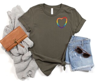 Rainbow Heart Shirt, Rainbow Shirt, Gay Shirt, Lesbian Shirt, Pride Shirt, Pride Parade Shirt, LGBTQ Shirt, Pride Heart Shirt, Love Is Love