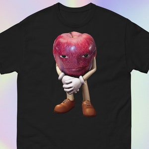 Apple With a Face Standing | Funny Classic Weird Cursed Ohio Rizz Wapple Smiling Apple Meme Print | Short-Sleeve Unisex T-Shirt
