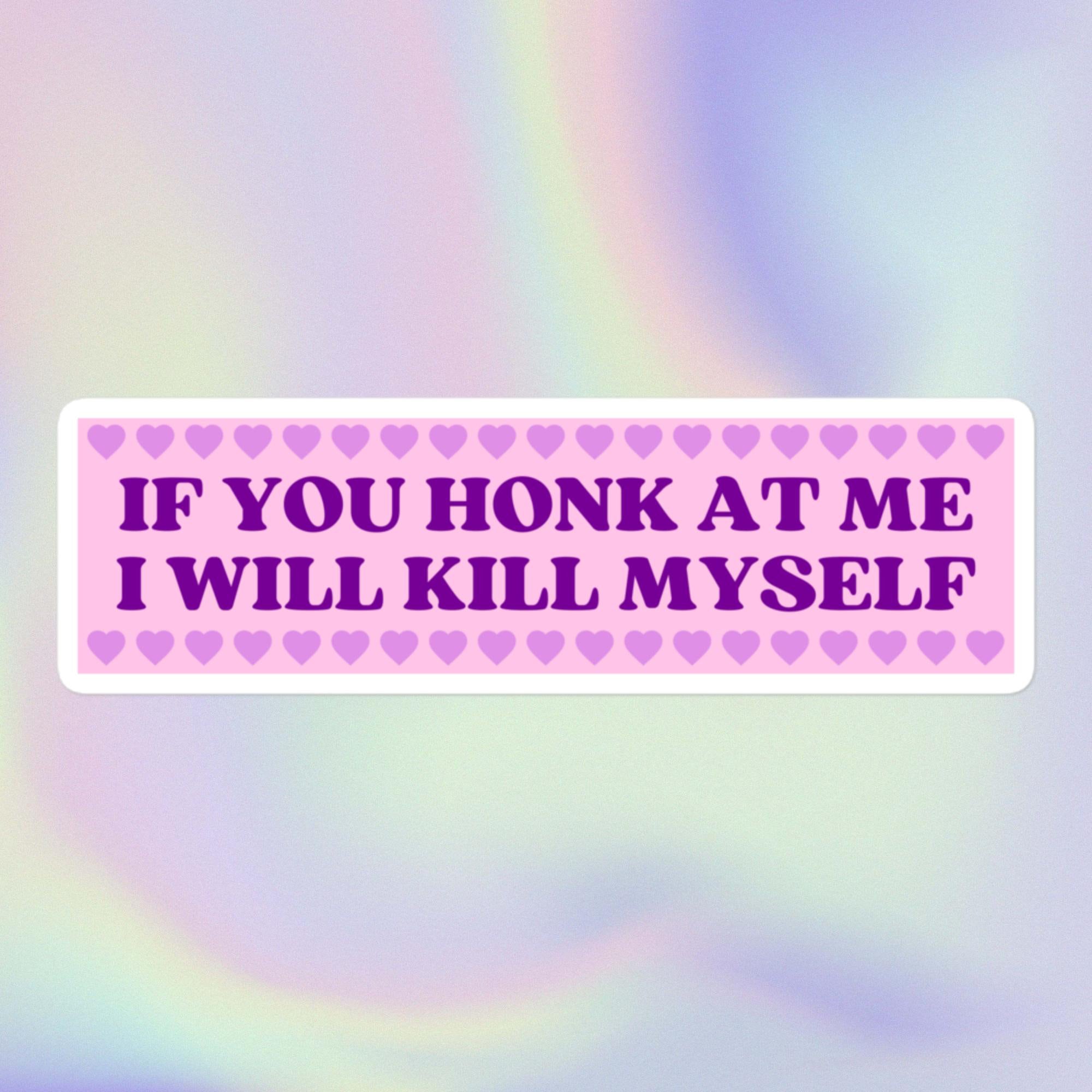 If You Honk at Me I Will KMS | Hilarious Sarcastic Offensive Random Unhinged Funny Cute Y2K Style Print | Bubble-Free Bumper Sticker