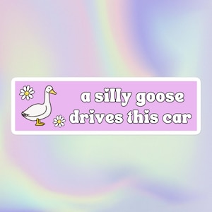 Um ganso bobo dirige este carro | Engraçado, fofo, moderno, estilo Y2K, meme nada sério, impressão | Adesivo de para-choque sem bolhas