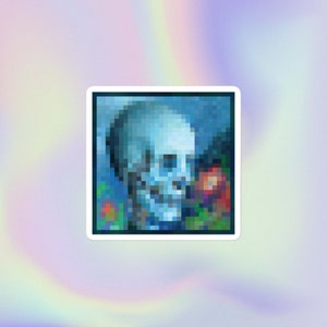 Skull and Flower Pixel Art | Iconic Classic Painting | Bubble-Free Sticker