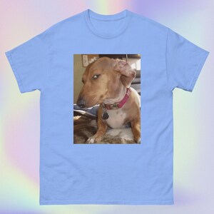 Bombastic Side Eye Dog | Funny Sarcastic Judgemental Dog Meme Print | Short-Sleeve Unisex T-Shirt Carolina Blue