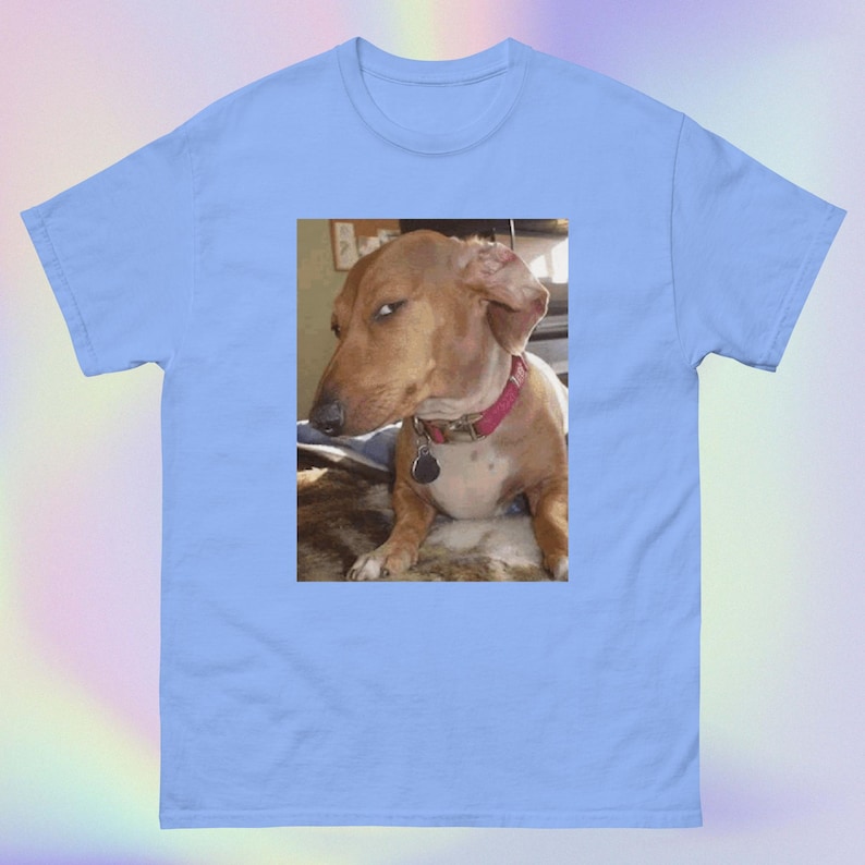 Bombastic Side Eye Dog | Funny Sarcastic Judgemental Dog Meme Print | Short-Sleeve Unisex T-Shirt Carolina Blue