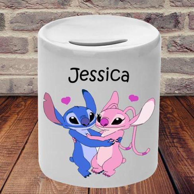 Personalised Stitch & Angel Money Box Christmas Stocking Filler or