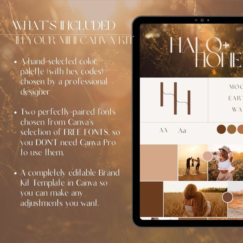 Mini Branding Kit with Color Palette and Canva Free Font Pairing Halo and Honey image 4