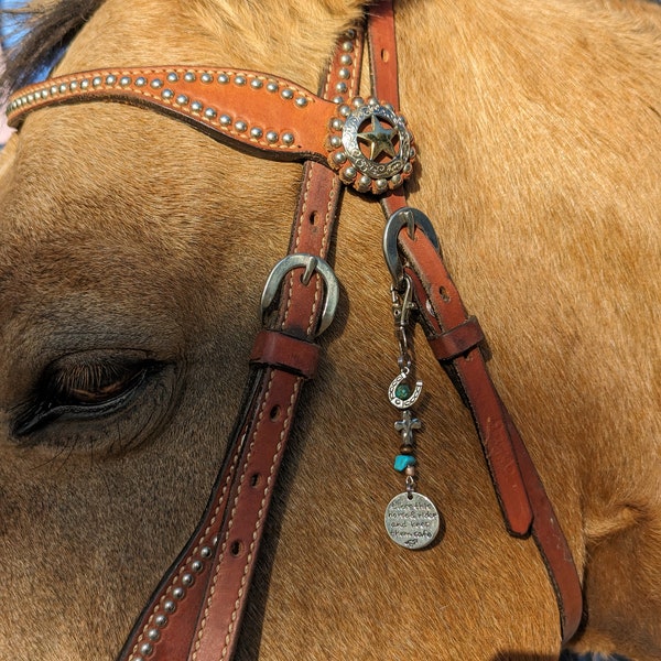 TURQUOISE - Bless This Horse & Rider and Keep Them Safe Bridle Charm - Horse Lover, Horse Girl, Cowgirl, Western Gift, Saddle Charm