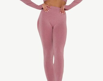 Seamless Activewear Set for Women | Long Sleeve Crop Top & High Waisted Leggings | Workout Yoga Gym Set | Wine Red / Watermelon Red