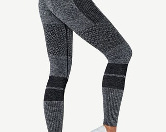 Seamless High Waist Yoga Leggings | Textured Gym Workout Leggings | Stretch Compression Activewear Pants