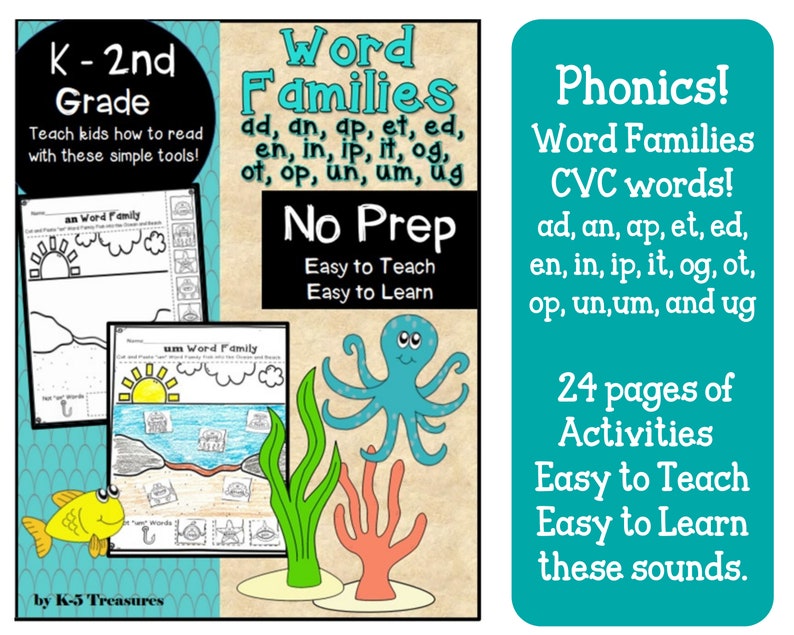 Word Families Cvc Words Phonics Worksheets First Grade Etsy Word Families Cvc Words Phonics Worksheets First Grade Etsy