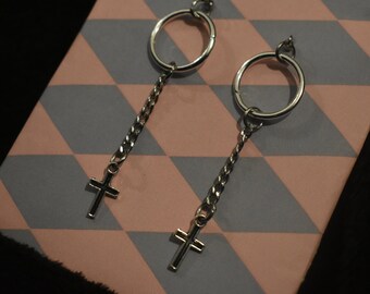 Dangly Cross & Ring Earrings