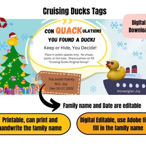 Duck Tags, Cruising Ducks, Rubber Duck Tag, Cruising Duck Game Tags, Editable Details, Printable, Cruise Printables, Instant Download
