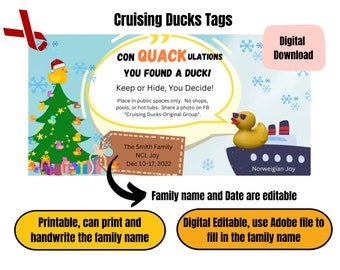 Duck Tags, Cruising Ducks, Rubber Duck Tag, Cruising Duck Game Tags, Editable Details, Printable, Cruise Printables, Instant Download