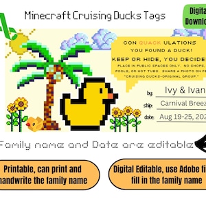 Duck Tags, Cruising Ducks, Rubber Duck Tag, Cruising Duck Game Tags, Editable Details, Printable, Cruise Tag, Instant Download