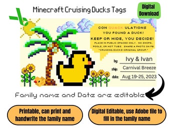 Duck Tags, Cruising Ducks, Rubber Duck Tag, Cruising Duck Game Tags, Editable Details, Printable, Cruise Tag, Instant Download