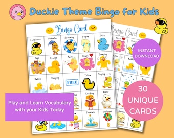Duckie Bingo for Kids, 8 Printable Bingo Cards, Rubber Duck Bingo, 30 Unique Calling Cards, Kids' Summer Camp Activity, Fun Time with Kids