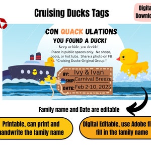 Duck Tags, Cruising Ducks, Rubber Duck Tag, Cruising Duck Game Tags, Editable Details, Printable, Cruise Tag, Instant Download, Luggage tag