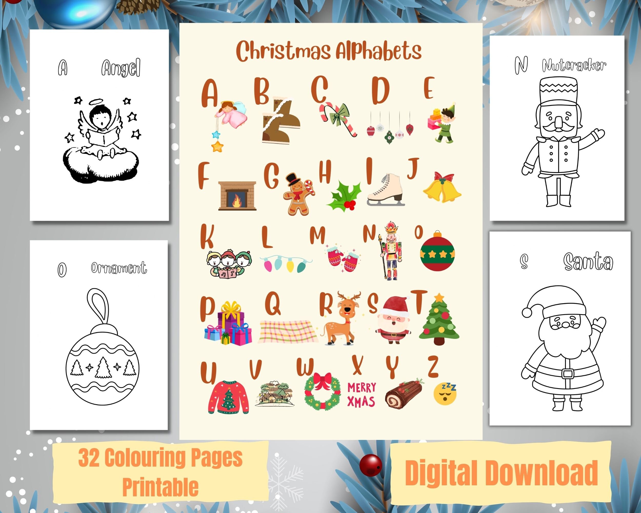 Christmas Coloring Pages, ABC Coloring, Christmas Alphabets for Montessori, Coloring Pages for ...