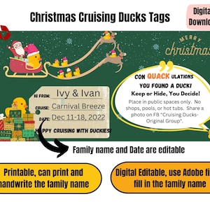 Duck Tags, Cruising Ducks, Rubber Duck Tag, Cruising Duck Game Tags, Editable Details, Printable, Cruise Tag, Instant Download