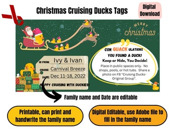 Duck Tags, Cruising Ducks, Rubber Duck Tag, Cruising Duck Game Tags, Editable Details, Printable, Cruise Tag, Instant Download