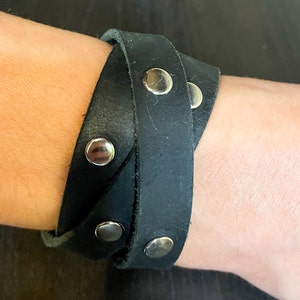 Wrap around black leather bracelet