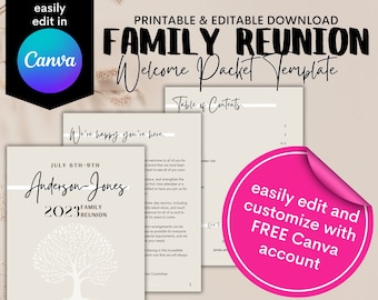 Family Reunion Itinerary Editable Welcome Packet for Family Reunion Printable Information Sheets for Family Reunion Neutral Canva Template