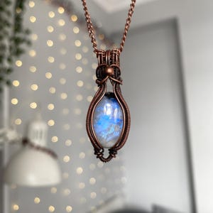 Moonstone Wire Wrapped Pendant, Copper Wire Pendant, Moonstone Pendant