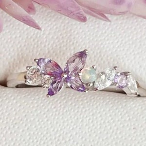 Natural Amethyst Butterfly Ring Dainty Amethyst Engagement Ring Butterfly Ring Sterling Silver Ring Gold Wedding Ring Dainty Butterfly Ring