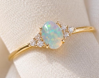 Oval Ethiopian Opal Engagement Ring -Opal Stacking Ring-Dainty Opal Ring-Silver Opal Ring-Delicate Opal Ring-14k Solid Gold Wedding Ring