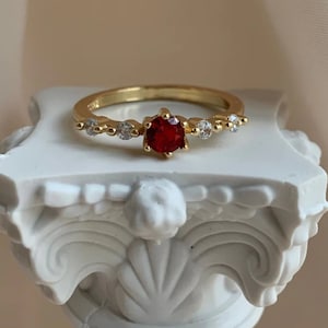 14k Solid Gold Dainty Ruby Ring: Minimalist Stacking Ring