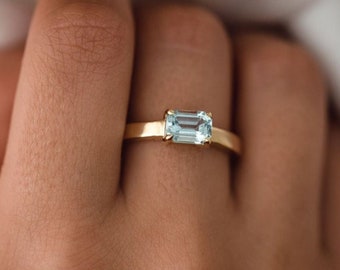 14k Yellow Gold Aquamarine Ring Dainty Vintage Aquamarine Ring Ring Gold Engagement Ring 14k Rose Gold Ring Personalized Ring Delicate Ring