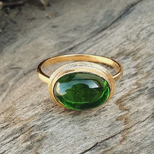 Green Tourmaline Cabochon Ring-14k Solid Gold Ring-Tourmaline Ring Women-18k Gold Ring-Statement Ring-Gold Vintage Ring-October birthstone