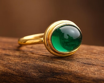 Vintage Green Tourmaline Signet Cabochon Ring-Oval Tourmaline Bezel Engagement Ring-East West Set Tourmaline Ring-October Birthstone Ring