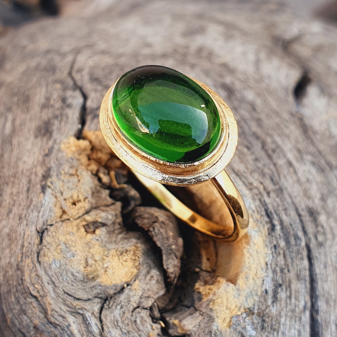 Buy Green Tourmaline Cabochon Ring-14k Solid Gold Ring-tourmaline Ring  Women-healing Gemstone Vintage Engagement Ring Online in India