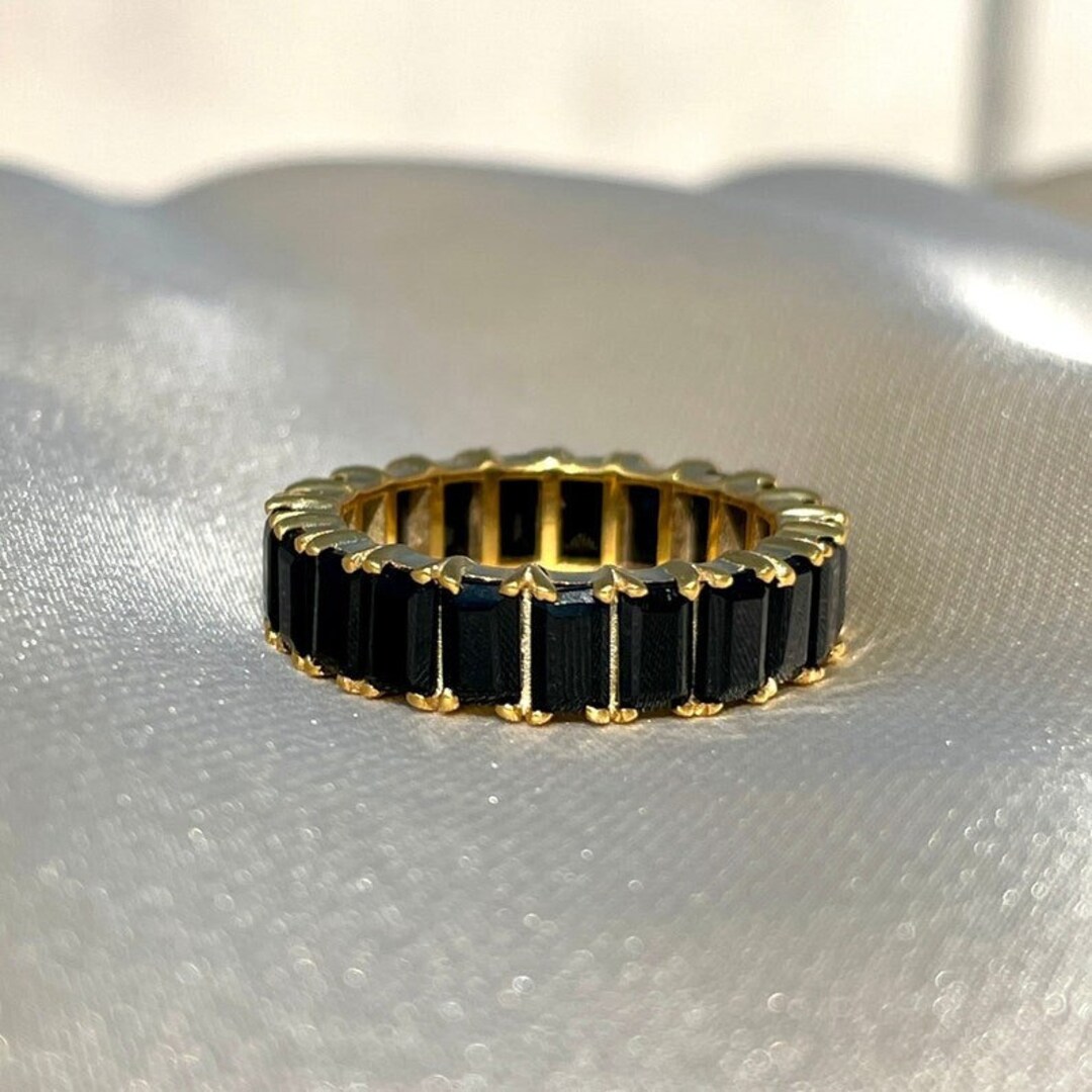 Natural Black Onyx Wedding Ring baguette Onyx Wedding Band black Onyx