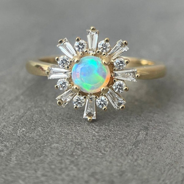 Natural opal Ring-Fire Opal Ring-Round Opal Ring-Promise Ring-Wedding Ring-Engagement Ring-Opal Ring Silver-14k Gold Ring-October Birthstone