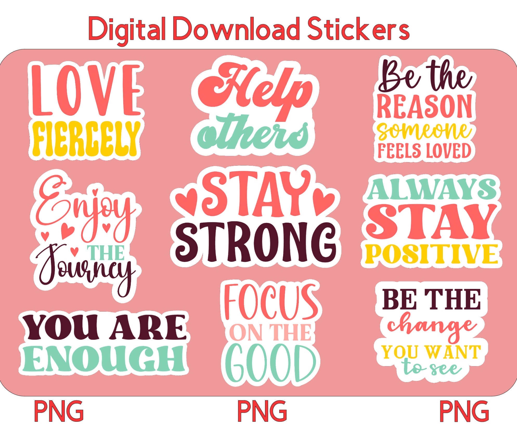Inspirational Sticker Bundle 1 PNG Motivational Stickers for