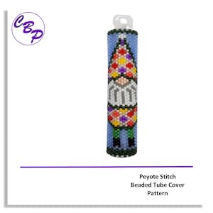 PATTERN, Beaded Flower Power Gnome Tube Cover,  Tubular Peyote