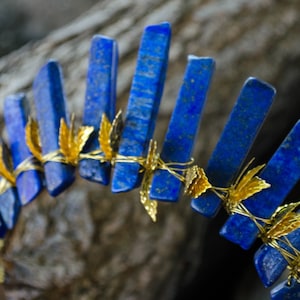 Crystal crown lapis lazuli crystal tiara gold leaf