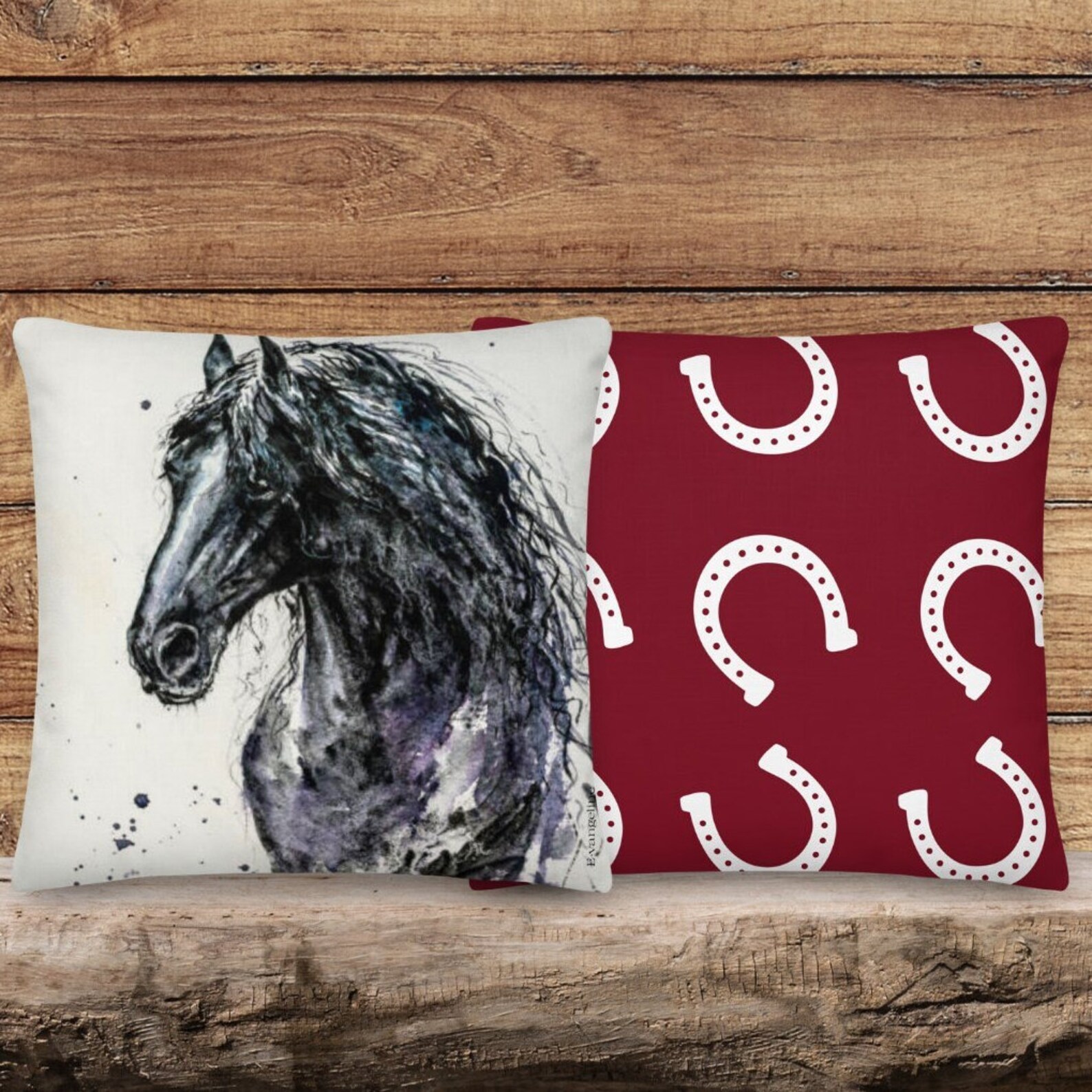 Horse and Horseshoe Throw Pillow Etsy